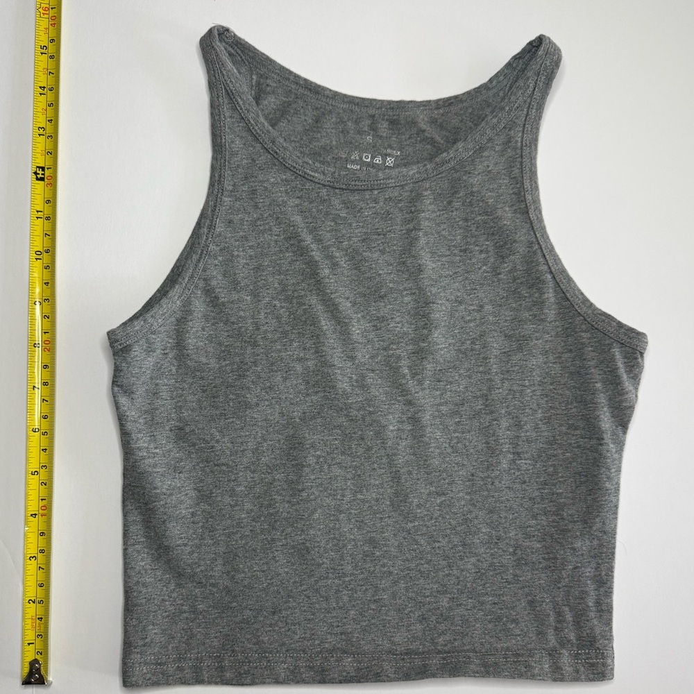 Sleeveless Cropped Athletic Tank Top High Neck Light Gray Size S - Picture 3 of 5